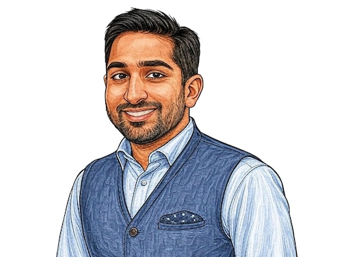 Max Estates vice chairman and MD Sahil Vachani 
Image: Caricatures by Kapil Kashyap with the help of Grok.Ai