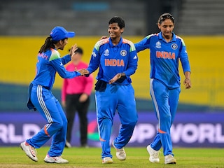 : Deepti Sharma (centre) celebrates with teammates during a match against Pakistan in the ICC Women's Cricket World Cup in Colombo on October 5;
Image: Ishara S. Kodikara / AFP