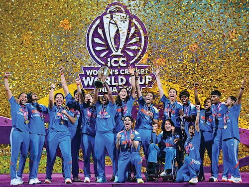 India’s players celebrate with the trophy after winning the ICC Women’s Cricket World Cup 2025 in Navi Mumbai
Image: Punit Paranjpe/AFP via Getty Images