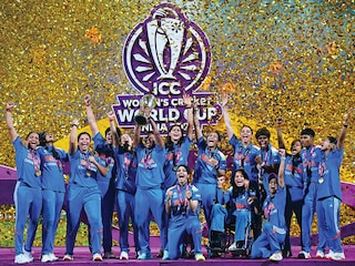 India’s players celebrate with the trophy after winning the ICC Women’s Cricket World Cup 2025 in Navi Mumbai
Image: Punit Paranjpe/AFP via Getty Images