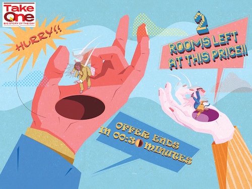 A 2021 study by University of Chicago Law School said users exposed to dark patterns were almost four times as likely to sign up for a dubious service as those assigned to a control group.
Illustration: Chaitanya Dinesh Surpur A 2021 study by University of Chicago Law School said users exposed to dark patterns were almost four times as likely to sign up for a dubious service as those assigned to a control group.
Illustration: Chaitanya Dinesh Surpur