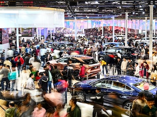 A file photo of Toyota platform during the Bharat Mobility Global Expo 2025, at Pragati Maidan,in New Delhi, India. Image: Salman Ali/ HT via Getty Images