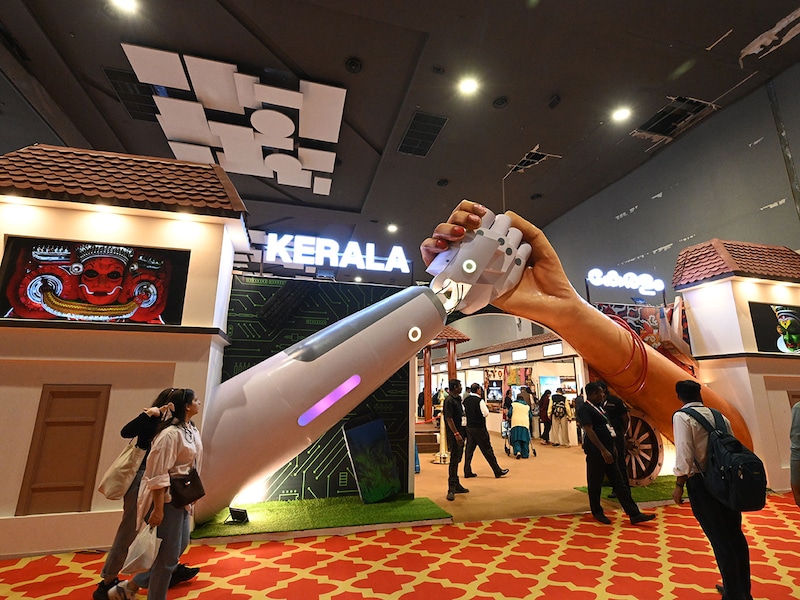 People visit the Kerala state pavilion during the 44th India International Trade Fair (IITF) 2025 organized by India Trade Promotion at Bharat Mandapam on November 17, 2025 in New Delhi, India.