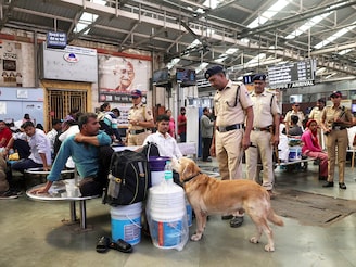 Mumbai police sniffer dog on patrol at a railway station due to heightened security following an explosion near Red Fort in Delhi on November 11, 2025. Image: Francis Mascarenhas/ Reuters Mumbai police sniffer dog on patrol at a railway station due to heightened security following an explosion near Red Fort in Delhi on November 11, 2025. Image: Francis Mascarenhas/ Reuters