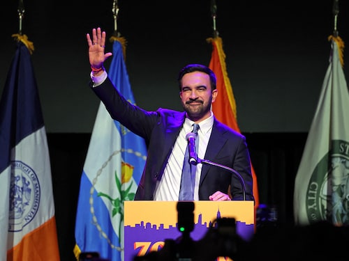 New York City Mayoral candidate Zohran Mamdani celebrates during an election night event at the Brooklyn Paramount Theater in Brooklyn, New York on November 4, 2025. New Yorkers elected leftist Zohran Mamdani as their next mayor November 4, 2025 broadcasters projected, on a day of key local ballots across the country offering the first electoral judgement of Donald Trump's tumultuous second White House term. 
Image: Angela Weiss / AFP