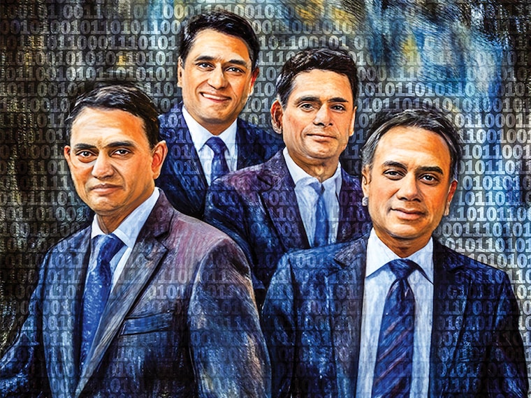 (From left) K Krithivasan, CEO & MD, TCS; C Vijayakumar, CEO & MD, HCLTech; Srini Pallia, CEO & MD, Wipro, and Salil Parekh, CEO & MD, Infosys
Image: Kapil Kashyap / AI