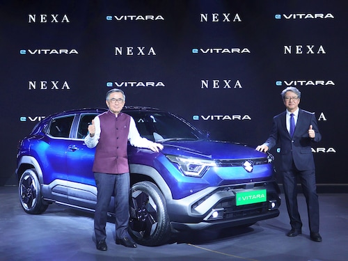 Toshihiro Suzuki (left), Representative Director and President, Suzuki Motor Corp, and Hisashi Takeuchi, Managing Director & CEO, Maruti Suzuki India Ltd, unveil the eVitara at the Bharat Mobility Global Expo 2025 in New Delhi
photo courtesy: Maruti Suzuki India Ltd
Toshihiro Suzuki (left), Representative Director and President, Suzuki Motor Corp, and Hisashi Takeuchi, Managing Director & CEO, Maruti Suzuki India Ltd, unveil the eVitara at the Bharat Mobility Global Expo 2025 in New Delhi
photo courtesy: Maruti Suzuki India Ltd