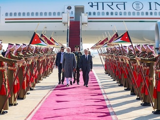 India's Prime Minister Narendra Modi is welcomed in Amman by Jordan's Prime Minister Jafar Hassan. The two countries hope to boost cooperation in investments and technology. India's Prime Minister Narendra Modi is welcomed in Amman by Jordan's Prime Minister Jafar Hassan. The two countries hope to boost cooperation in investments and technology.