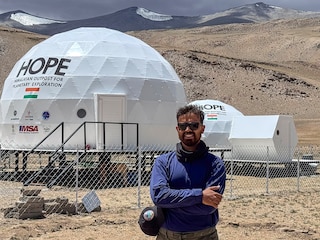 Siddharth Pandey, Director, Protoplanet, at their inaugural venture HOPE (Himalayan Outpost for Planetary Exploration) mission at the Tso Kar valley in Ladakh, developed jointly with Isro’s Human Space Flight Centre (HSFC). Photo Courtesy: Protoplanet.