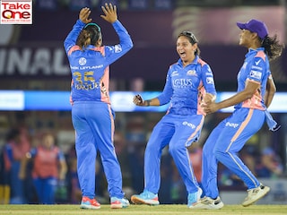 Harmanpreet Kaur (centre), who led India to the recent ODI World Cup victory, has also skippered Mumbai Indians to two WPL titles. 
Photo by Abhishek Chinnappa/Getty Images

