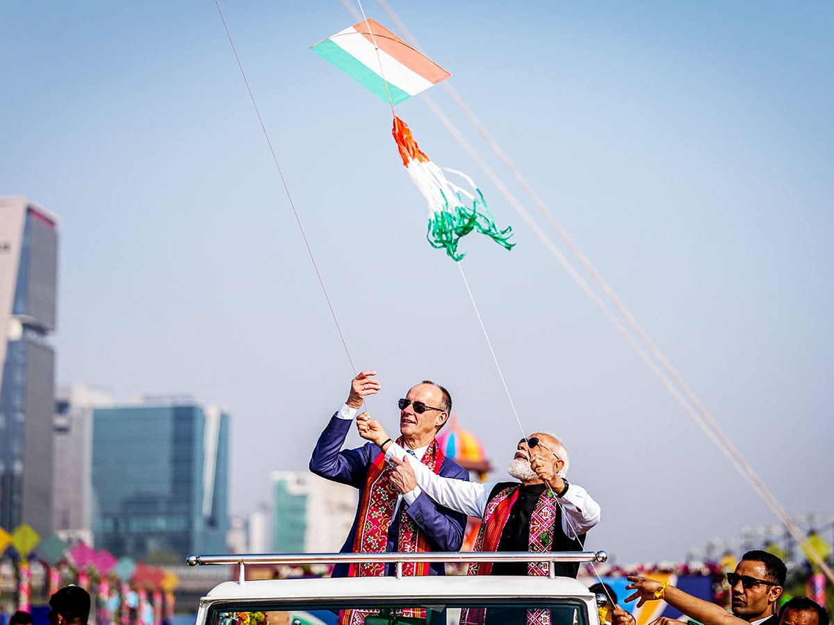 Photo of the day: German Chancellor Merz flies kites with PM Modi