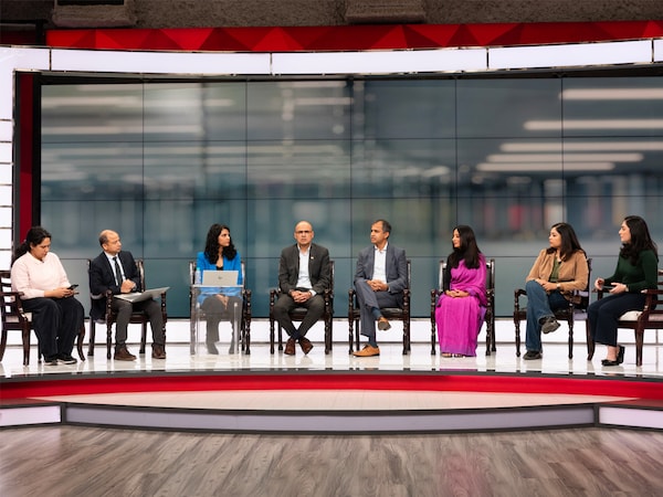  (from left) Forbes India’s Payal Ganguly, Suveen Sinha and Himani Kothari; Deloitte partners Anujesh Dwivedi, Sumeet Hemkar and Saloni Roy; Forbes India’s Vasudha Mukherjee and Samreen Wani. Photo by Amit Verma