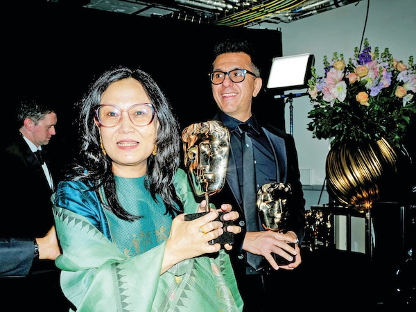 :  Lakshmipriya Devi and Ritesh Sidhwani backstage during the EE BAFTA Film Awards 2026 at The Royal Festival Hall on February 22, 2026 in London, England.  Photo by Carlo Paloni/BAFTA via Getty Images