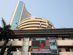 India's Finance Minister Nirmala Sitharaman is displayed on a screen outside the Bombay Stock Exchange (BSE) ahead of her budget speech in Mumbai, India, February 1, 2026. Photo by REUTERS/Francis Mascarenhas