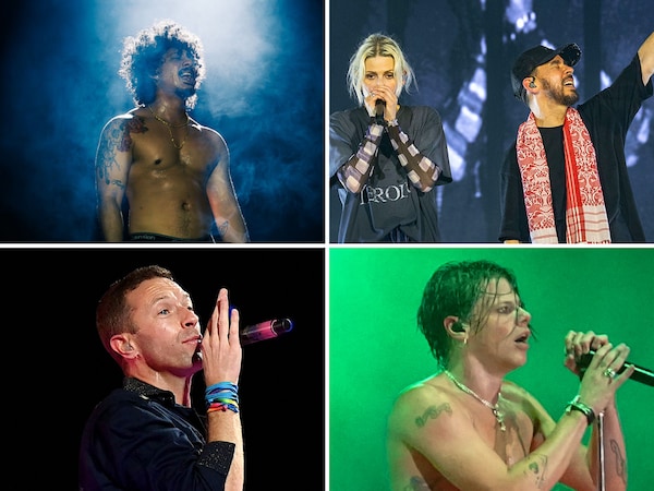 (Clockwise from top left) Hanumankind, Linkin Park, Yungblud, Coldplay.  Coldplay: Photo by Sujit Jaiswal / AFP and rest all Courtesy Lollapalooza 2026