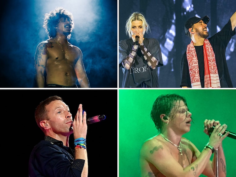 (Clockwise from top left) Hanumankind, Linkin Park, Yungblud, Coldplay.  Coldplay: Photo by Sujit Jaiswal / AFP and rest all Courtesy Lollapalooza 2026