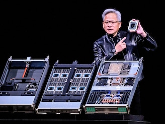 Nvidia CEO Jensen Huang introduces Vera Rubin, a next-generation AI data center platform, and Rubin Ultra, a next-generation AI GPU architecture, during the keynote address at the company's annual GTC developers conference in San Jose, California, on March 16, 2026.
Photo by Josh Edelson / AFP