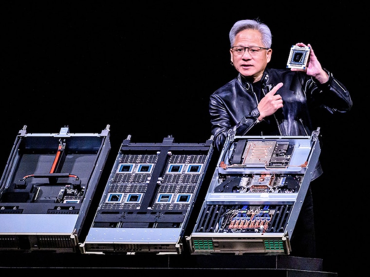 Nvidia CEO Jensen Huang introduces Vera Rubin, a next-generation AI data center platform, and Rubin Ultra, a next-generation AI GPU architecture, during the keynote address at the company's annual GTC developers conference in San Jose, California, on March 16, 2026.