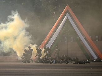 Indian army cadets perform drills ahead of the graduation ceremony at the Officers Training Academy in Chennai on March 6, 2026. Photo by R. Satish BABU / AFP