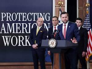 U.S. Vice President JD Vance (C) speaks during a Fraud Task Force press conference at the White House on October 08, 2026 in Washington, DC.
Photo by Alex Wong/Getty Images