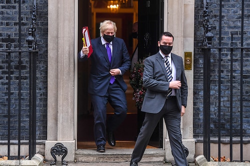 Prime Minister Boris Johnson leaves 10 Downing Street after it was announced that the UK Government has approved the Pfizer/BioNTech Covid vaccine for use from next week, on December 2, 2020 in London, England.