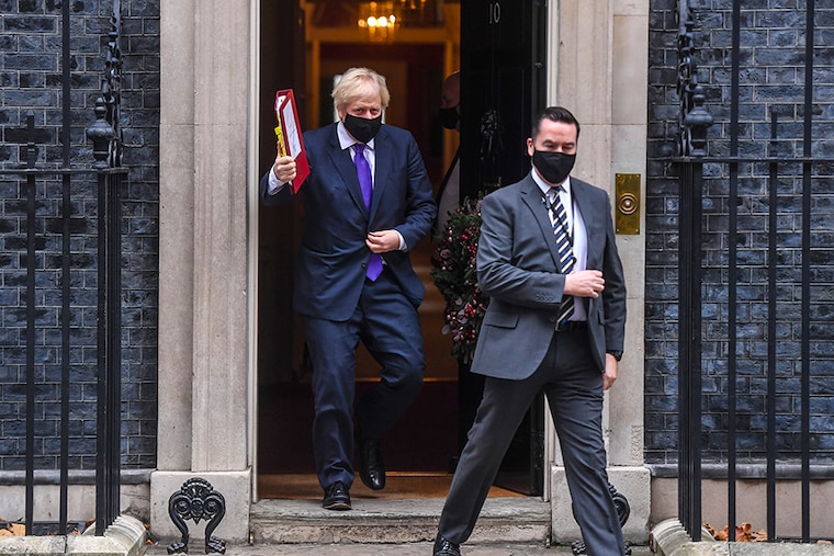 Prime Minister Boris Johnson leaves 10 Downing Street after it was announced that the UK Government has approved the Pfizer/BioNTech Covid vaccine for use from next week, on December 2, 2020 in London, England.