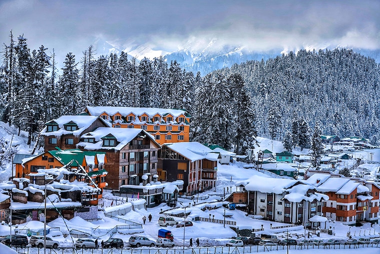 View of hotels amid snow in Gulmarg, Baramulla Jammu and Kashmir, India on 13 December 2020. The Associated Chamber of Commerce and Industries-Kashmir (CCIK) has expressed its anguish over the non-extension of lease of hotels in Gulmarg. The chamber in a statement said, the members of the Associated Chamber of Commerce and Industries-Kashmir (CCIK) and business community of Kashmir particularly the tourism players are in deep shock over the aggressive and coercive measures taken by authorities against hotels in Gulmarg who have been existing there from more than 40 years. As informed, though all the formalities for extension of lease have been completed by the lessees in time, their lease has not been extended for reasons best known to the powers that be. It may not be improper to say that they are being penalised for no fault of theirs.