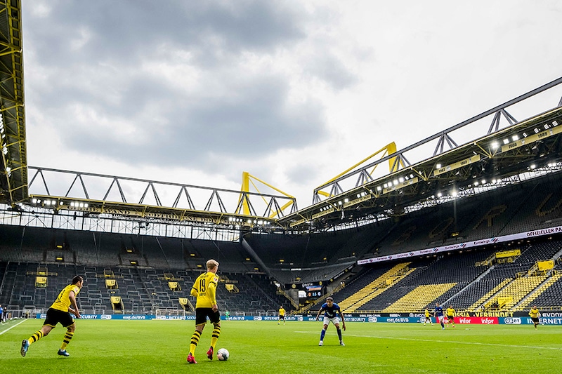 A general view of the empty stadium is seen during the Bundesliga match between Borussia Dortmund and FC Schalke 04 at Signal Iduna Park on May 16, 2020 in Dortmund, Germany. The Bundesliga and Second Bundesliga is the first professional league to resume the season after the nationwide lockdown due to the ongoing Coronavirus (COVID-19) pandemic. All matches until the end of the season will be played behind closed doors.