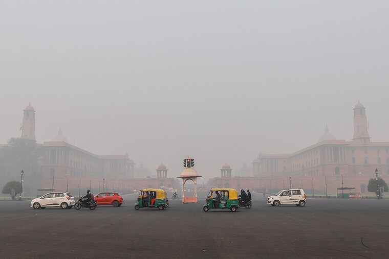 A view of the North Block and South block in Delhi enveloped in smog, early this morning. Like every year Delhi"s air pollution level has started rising with stubble burning in adjoining areas. Air quality index in various parts of Delhi recorded past 24 hours is 416, according to the Delhi Pollution Control Committee, indicating the severity of the issue.