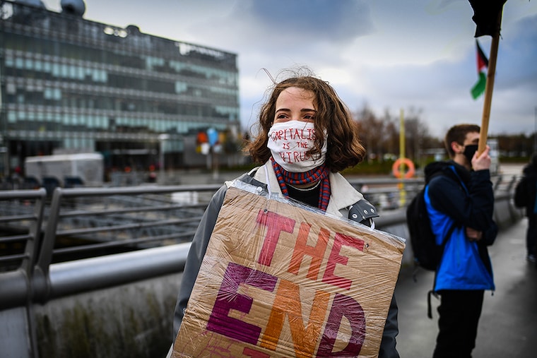 Activists hold a demonstration marking the delayed COP26 UN climate negotiations on November 13, 2020 in Glasgow, Scotland. The 26th United Nations Climate Change conference would have taken place this month, but was delayed for a year due to the Covid-19 pandemic.