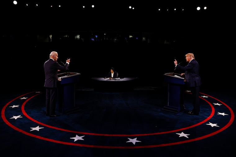 U.S. President Donald Trump and Democratic presidential nominee Joe Biden participate in the final presidential debate at Belmont University on October 22, 2020 in Nashville, Tennessee. This is the last debate between the two candidates before the November 3 election.