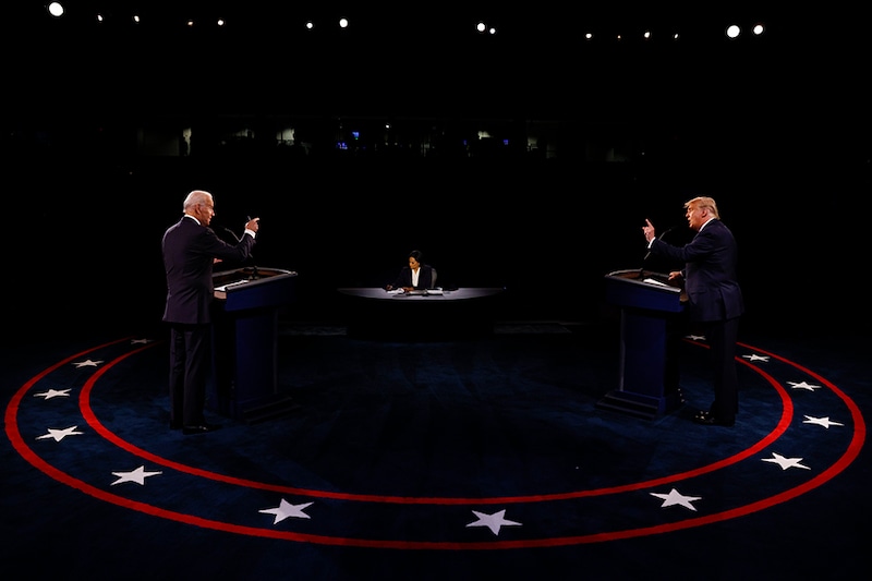 U.S. President Donald Trump and Democratic presidential nominee Joe Biden participate in the final presidential debate at Belmont University on October 22, 2020 in Nashville, Tennessee. This is the last debate between the two candidates before the November 3 election.