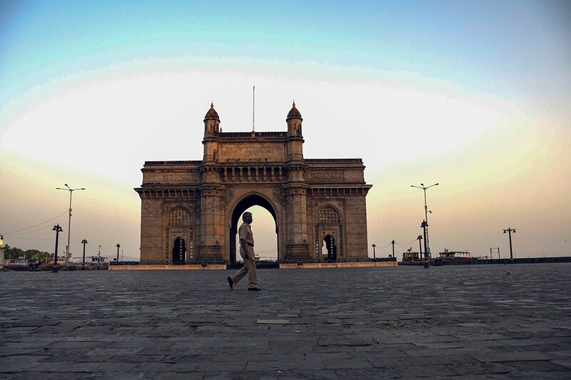 Police patrolling at the Gateway of India, as a lockdown has been imposed in public spaces to curb the spread of coronavirus in Mumbai.