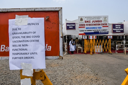 An outside view of BKC Vaccination Centre in Greater Mumbai. Due to unavailability of Covid19 Vaccine the Vaccine Centre is forced to close for a limited period. Mumbai, 9th April 2021.