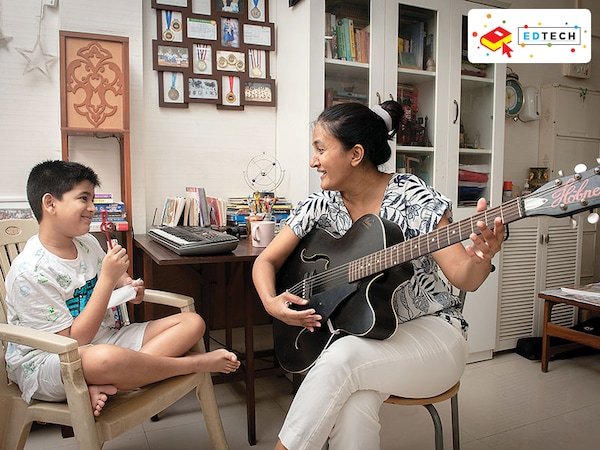 Amrutha Joshi Amdekar with her son Agastya (10) during a fun homeschooling session at their Mumbai residenceImage: Neha Mithbawkar for Forbes India