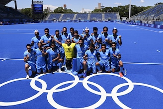 Indian hockey team poses for a group photo after winning the Tokyo 2020 Olympics match for bronze at Oi Hockey Stadium, Tokyo, Japan on August 5, 2021.