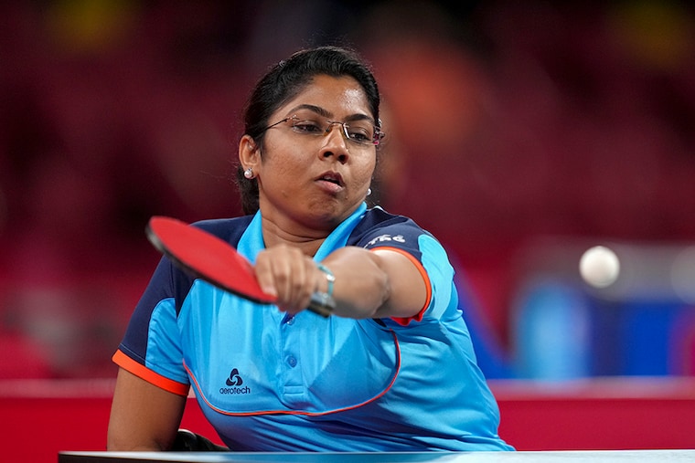 India"s Bhavinaben Hasmukhbhai Patel competes in the Women"s Singles - Class Four Gold medal match at the Tokyo Metropolitan Gymnasium during day five of the Tokyo 2020 Paralympic Games in Japan on Sunday August 29, 2021.