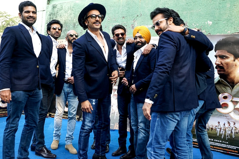 Ranveer Singh and his fellow actors attend the "83" film photocall in Mumbai, India, December 21, 2021. Slated for release on 24th December, the film is based on the true story of India’s iconic 1983 World Cup victory against the West Indies, with Ranveer playing the legendary captain Kapil Dev.