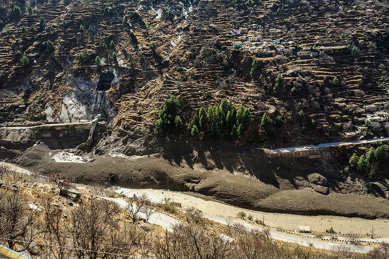 A view of the damaged dam after a Himalayan glacier broke and crashed into the dam at Raini Chak Lata village in Chamoli district in the northern state of Uttarakhand, India, February 7, 2021.
