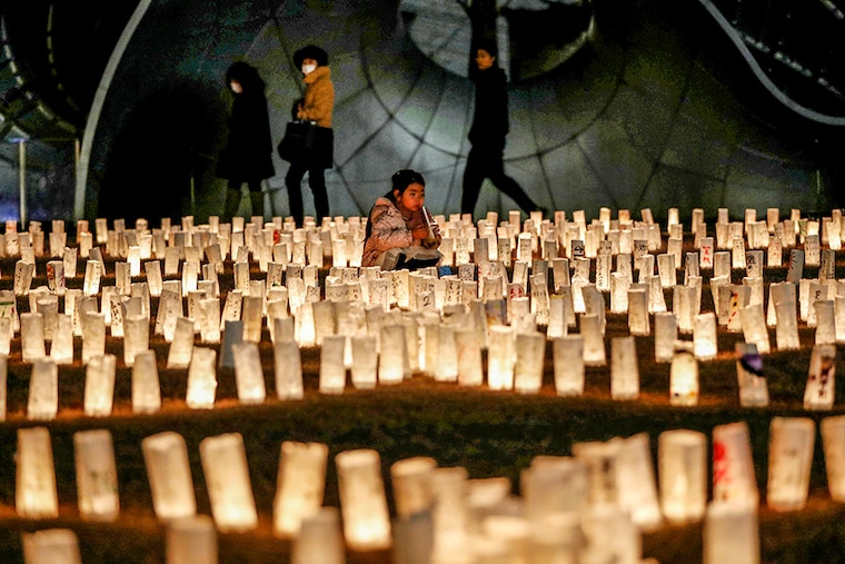 Paper lanterns are lit for the victims of the March 11, 2011 earthquake and tsunami disaster at Fukushima nuclear plant in Japan that killed thousands and triggered the worst nuclear accident since Chernobyl, in Tokyo, Japan, March 11, 2021, to mark the 10th anniversary of the disaster.