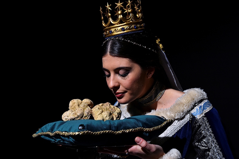 A set of white Alba truffles weighing 850 grams is seen during the international auction for truffles at the Castle of Grinzane Cavour, in Grinzane Cavour near Alba, Italy, November 14, 2021. The price for white truffles fluctuates, it can be priced more than €4,000 per kilogram.