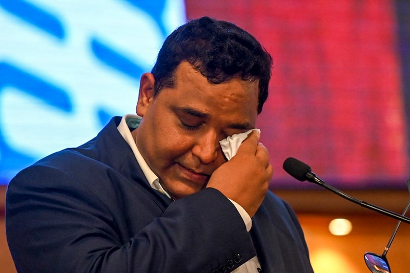 Paytm, an Indian cellphone-based digital payment platform, founder Vijay Shekhar Sharma breaks down while giving a speech during his company"s IPO listing ceremony at the Bombay Stock Exchange (BSE) in Mumbai on November 18, 2021.