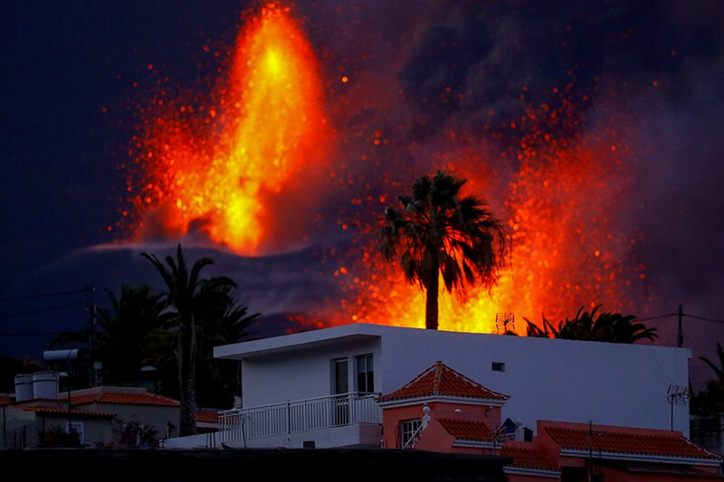 The Cumbre Vieja volcano continues to erupt, as seen from El Paso, on the Canary Island of La Palma, Spain, October 25, 2021.