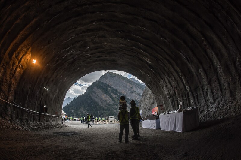 A view of the 14.5 km Zojila tunnel under construction at Baltal, Kashmir on September 28, 2021. A bi-directional tunnel of strategic significance, the Zojila tunnel is Asia’s longest at a height of more than 11,500 feet. It will provide all-weather, perennial connectivity between Kashmir and Ladakh, which is otherwise closed for winter months as the ancient Zojila pass is covered in snow and avalanches.