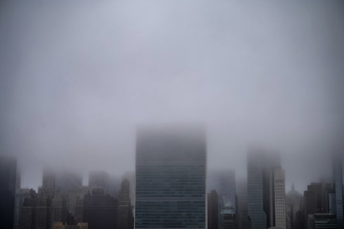In this file photo taken on March 24, 2022 A general view shows the United Nations (UN) building in New York. The United Nations launched a task force on March 31, 2022, to pressure businesses to keep their emissions-cutting promises instead of masking progress with feel-good "greenwashing." (Credit: Ed JONES / AFP)