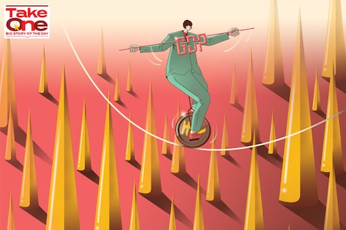 The growth-inflation trade-off is at a critical point. Inflation has crossed RBI’s upper threshold of 6 percent at a time when durable recovery in the domestic economy is at a nascent stage
Illustration: Chaitanya Dinesh Surpur The growth-inflation trade-off is at a critical point. Inflation has crossed RBI’s upper threshold of 6 percent at a time when durable recovery in the domestic economy is at a nascent stage
Illustration: Chaitanya Dinesh Surpur