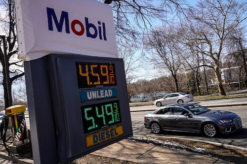 Gasoline prices are displayed at a gas station following Russia"s invasion of Ukraine in Washington, U.S., March 13, 2022.
Image: Joshua Roberts / Reuters Gasoline prices are displayed at a gas station following Russia"s invasion of Ukraine in Washington, U.S., March 13, 2022.
Image: Joshua Roberts / Reuters