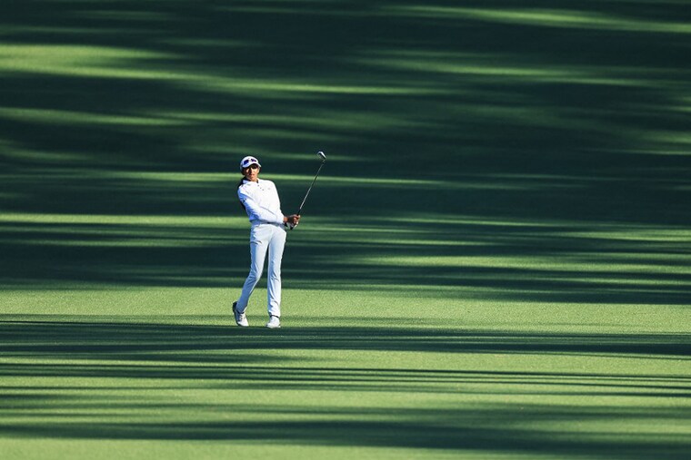 Avani Prashanth of India plays her third shot on the second hole during the final round of the Augusta National Women"s Amateur in Augusta, Georgia on April 02, 2022. This 15 year old golfer from Bengaluru is the first Indian woman golfer to play a competitive round at the fabled Augusta, a 54-hole stroke play that features 72 of the top women amateurs from around the world.
