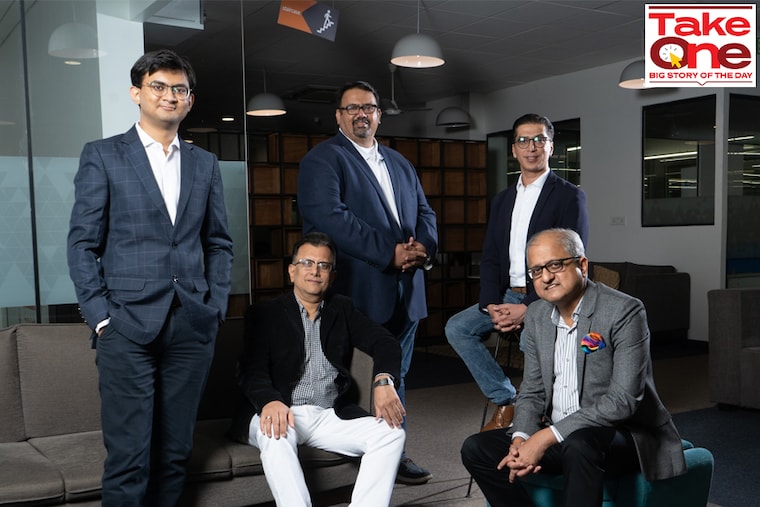 From left to right: Vatsal Kanakiya, Yagnesh Sanghrajka,Sanjay Mehta, Shashank Randev & Ninad Karpe, Co-Founders of 100X VC at their office in Vikhroli, Mumbai.
Image: Neha Mithbawkar for Forbes India