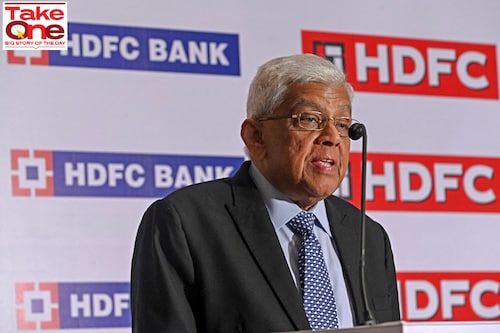 Housing Development Finance Corporation (HDFC) chairman Deepak Parekh speaks during a media briefing in Mumbai on April 4, 2022. - India"s largest private bank will merge with its largest mortgage lender to become a $237 billion financial giant, both companies said, as low interest rates send demand for home loans soaring.
Image: Indranil Mukherjee / AFP Housing Development Finance Corporation (HDFC) chairman Deepak Parekh speaks during a media briefing in Mumbai on April 4, 2022. - India"s largest private bank will merge with its largest mortgage lender to become a $237 billion financial giant, both companies said, as low interest rates send demand for home loans soaring.
Image: Indranil Mukherjee / AFP